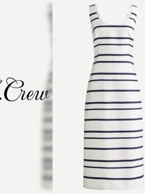 J. Crew White and Navy Striped Sleeveless Midi Dress with a split bottom